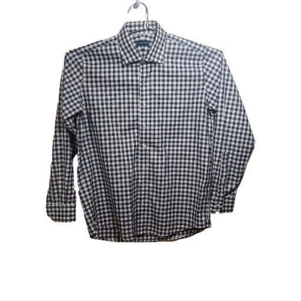 Proper Cloth R 17.5-35. Blue White Checked Gingham Button Down Long Sleeve Shirt